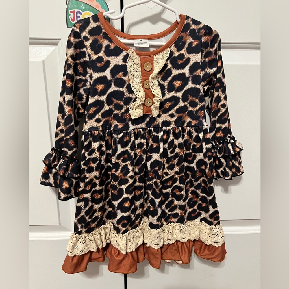 Leopard Print Kids Dress with Ruffle Details